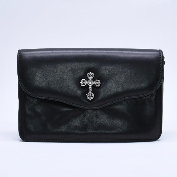 極美品 CHROME HEARTS クロムハーツ クラッチバッグ ダガー スモール フィリグリークロス装飾 ブラック レザー シルバー925 中古 4a004932