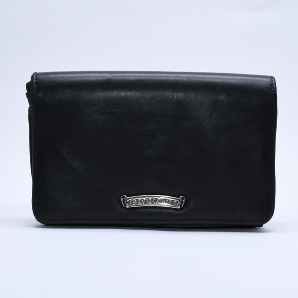 極美品 CHROME HEARTS クロムハーツ クラッチバッグ ダガー スモール フィリグリークロス装飾 ブラック レザー シルバー925 中古 4a004932
