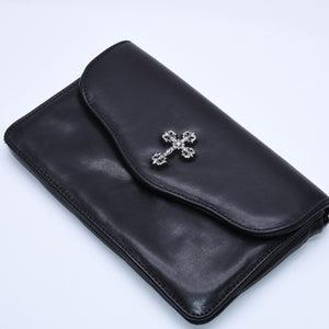 極美品 CHROME HEARTS クロムハーツ クラッチバッグ ダガー スモール フィリグリークロス装飾 ブラック レザー シルバー925 中古 4a004932