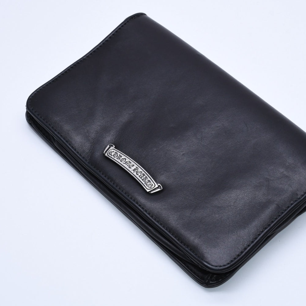 極美品 CHROME HEARTS クロムハーツ クラッチバッグ ダガー スモール フィリグリークロス装飾 ブラック レザー シルバー925 中古 4a004932