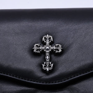 極美品 CHROME HEARTS クロムハーツ クラッチバッグ ダガー スモール フィリグリークロス装飾 ブラック レザー シルバー925 中古 4a004932