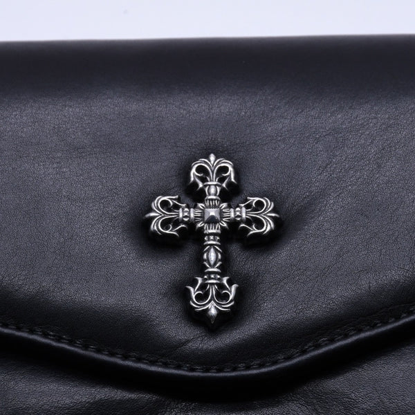 極美品 CHROME HEARTS クロムハーツ クラッチバッグ ダガー スモール フィリグリークロス装飾 ブラック レザー シルバー925 中古 4a004932