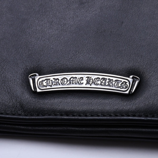 極美品 CHROME HEARTS クロムハーツ クラッチバッグ ダガー スモール フィリグリークロス装飾 ブラック レザー シルバー925 中古 4a004932