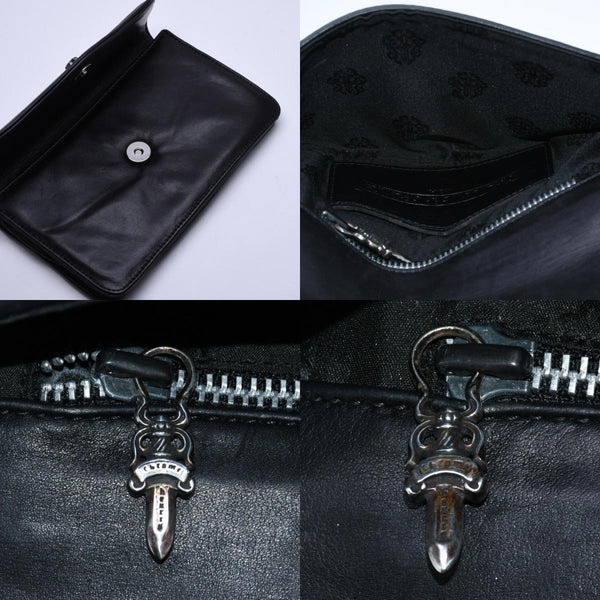 極美品 CHROME HEARTS クロムハーツ クラッチバッグ ダガー スモール フィリグリークロス装飾 ブラック レザー シルバー925 中古 4a004932