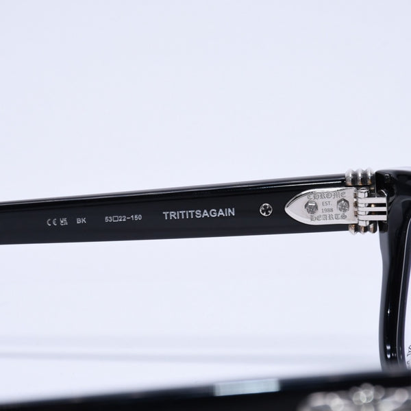 CHROME HEARTS クロムハーツ TRITITSAGAIN トライティッツアゲイン 伊達メガネ サイズ53□22-150 CHプラス クロスボール 美品 中古 4a004825