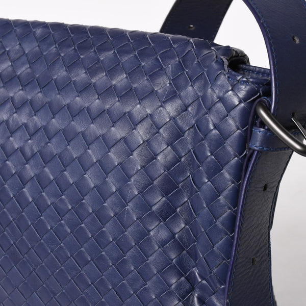極美品 BOTTEGA VENETA ボッテガヴェネタ ショルダーバッグ イントレチャート 163971 VQ131 4223 ブルー マッドシルバー金具 中古 4a004832