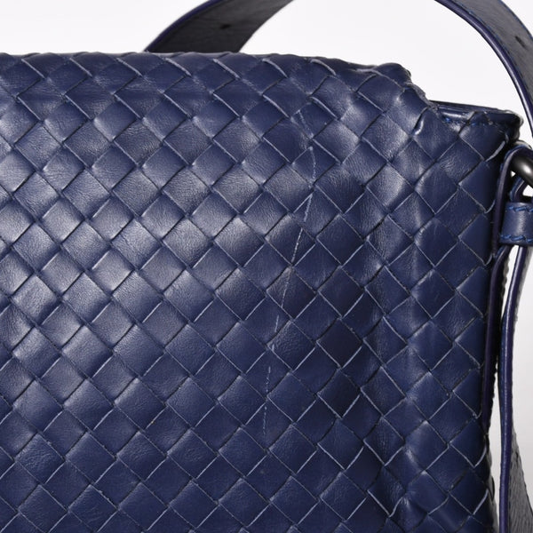 極美品 BOTTEGA VENETA ボッテガヴェネタ ショルダーバッグ イントレチャート 163971 VQ131 4223 ブルー マッドシルバー金具 中古 4a004832