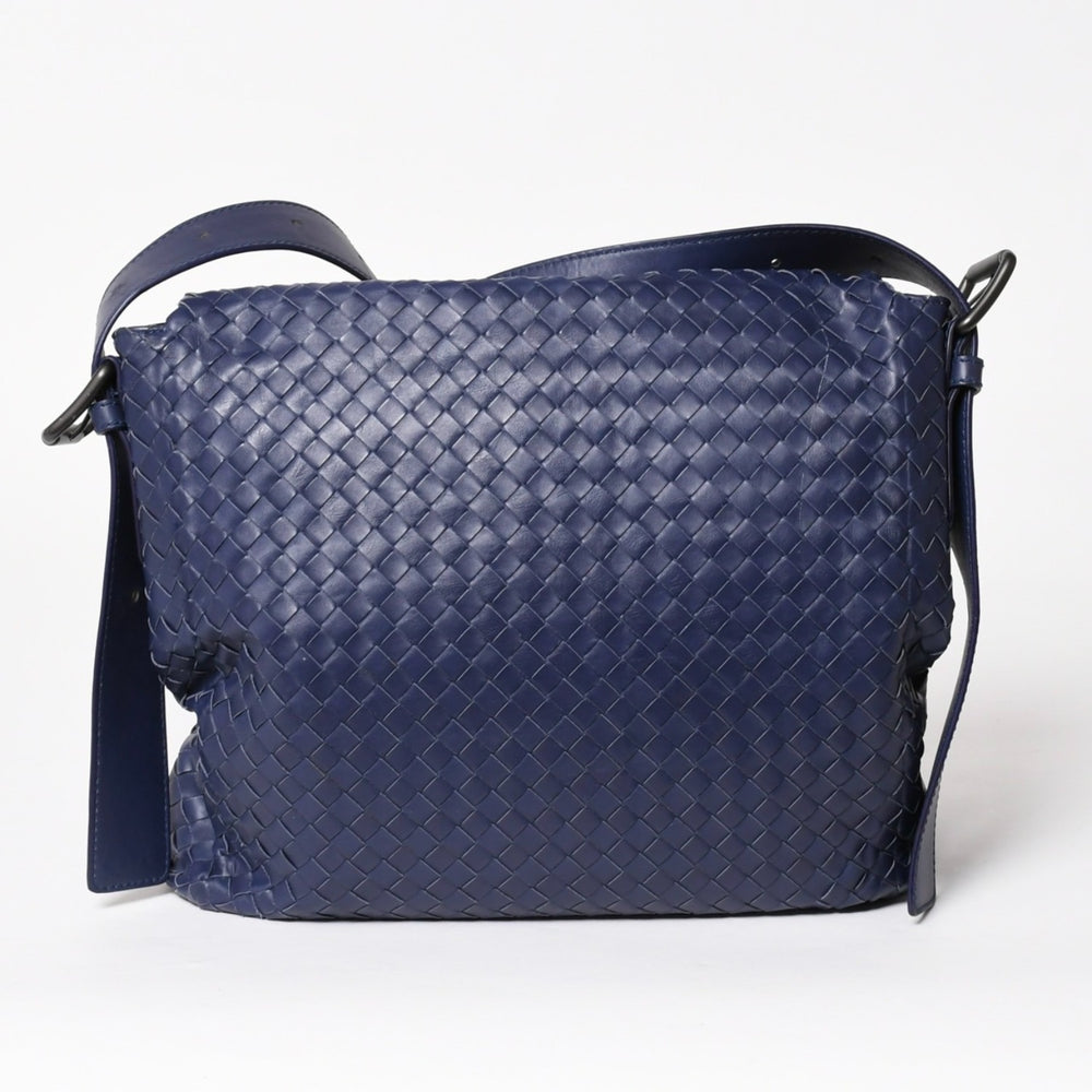 極美品 BOTTEGA VENETA ボッテガヴェネタ ショルダーバッグ イントレチャート 163971 VQ131 4223 ブルー マッドシルバー金具 中古 4a004832