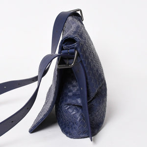 極美品 BOTTEGA VENETA ボッテガヴェネタ ショルダーバッグ イントレチャート 163971 VQ131 4223 ブルー マッドシルバー金具 中古 4a004832
