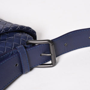 極美品 BOTTEGA VENETA ボッテガヴェネタ ショルダーバッグ イントレチャート 163971 VQ131 4223 ブルー マッドシルバー金具 中古 4a004832