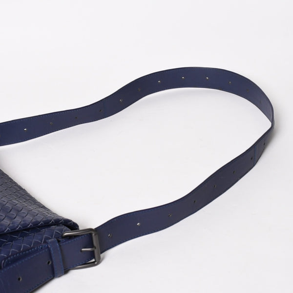 極美品 BOTTEGA VENETA ボッテガヴェネタ ショルダーバッグ イントレチャート 163971 VQ131 4223 ブルー マッドシルバー金具 中古 4a004832