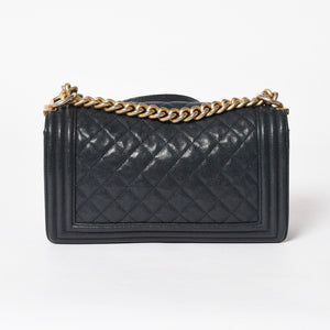 極美品 CHANEL シャネル ボーイシャネル チェーンショルダーバッグ A67086 27番台 キャビアアスキン ココマーク ネイビー ゴールド金具 中古 4a005902