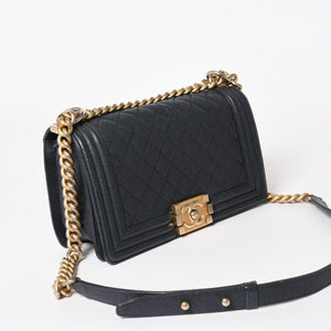極美品 CHANEL シャネル ボーイシャネル チェーンショルダーバッグ A67086 27番台 キャビアアスキン ココマーク ネイビー ゴールド金具 中古 4a005902