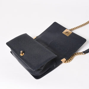 極美品 CHANEL シャネル ボーイシャネル チェーンショルダーバッグ A67086 27番台 キャビアアスキン ココマーク ネイビー ゴールド金具 中古 4a005902