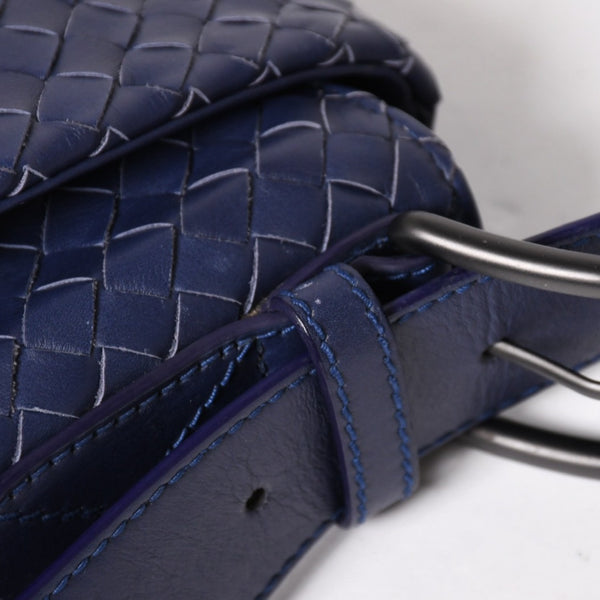 極美品 BOTTEGA VENETA ボッテガヴェネタ ショルダーバッグ イントレチャート 163971 VQ131 4223 ブルー マッドシルバー金具 中古 4a004832
