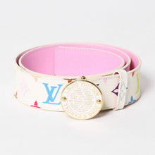 画像をギャラリービューアに読み込む, LOUIS VUITTON ルイヴィトン サンチュール ベルト M9627 PVC ホワイト マルチカラー ゴールド金具 サイズ90/36 美品 中古 4a004800