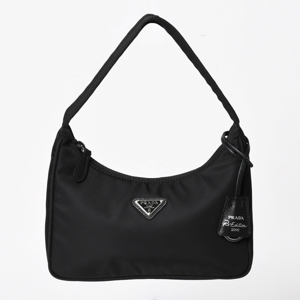 極美品 PRADA プラダ ホーボー ワンショルダーバッグ MV515 トライアングルロゴプレート ナイロン ブラック 中古 4a004858