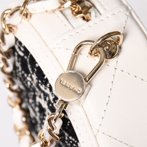 Like new CHANEL round chain pouch here mark random number black white tweed leather silver hardware used 4a004469