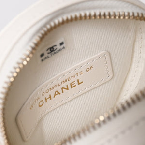 Like new CHANEL round chain pouch here mark random number black white tweed leather silver hardware used 4a004469