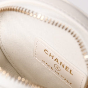 Like new CHANEL round chain pouch here mark random number black white tweed leather silver hardware used 4a004469