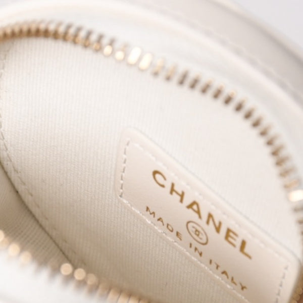 Like new CHANEL round chain pouch here mark random number black white tweed leather silver hardware used 4a004469
