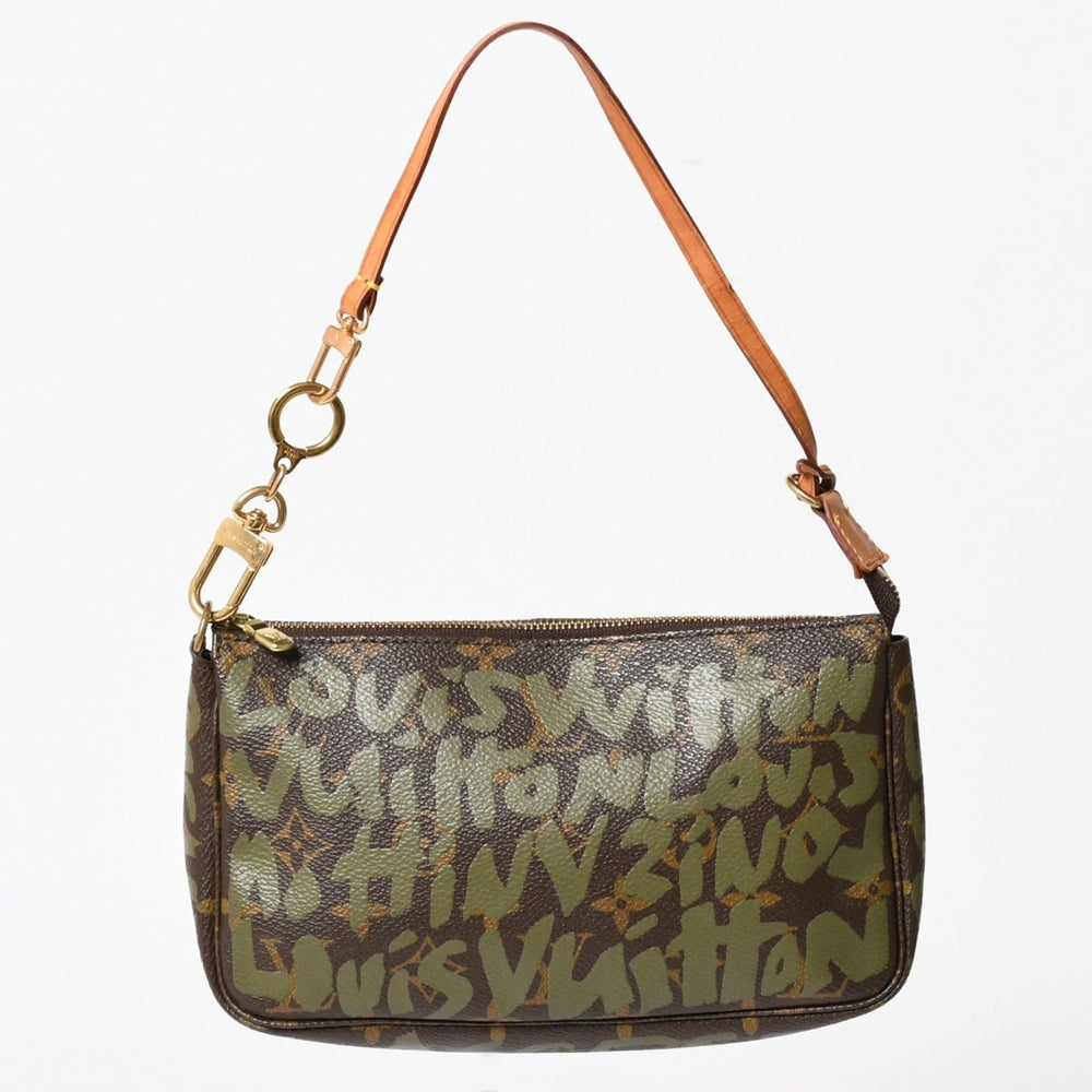 極美品 LOUIS VUITTON ルイヴィトン ポシェットアクセソワールモノグラムグラフィティ M92191 ハンドバッグ カーキ 中古 4a004856