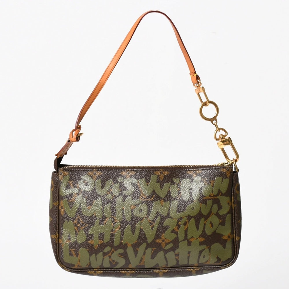 極美品 LOUIS VUITTON ルイヴィトン ポシェットアクセソワールモノグラムグラフィティ M92191 ハンドバッグ カーキ 中古 4a004856