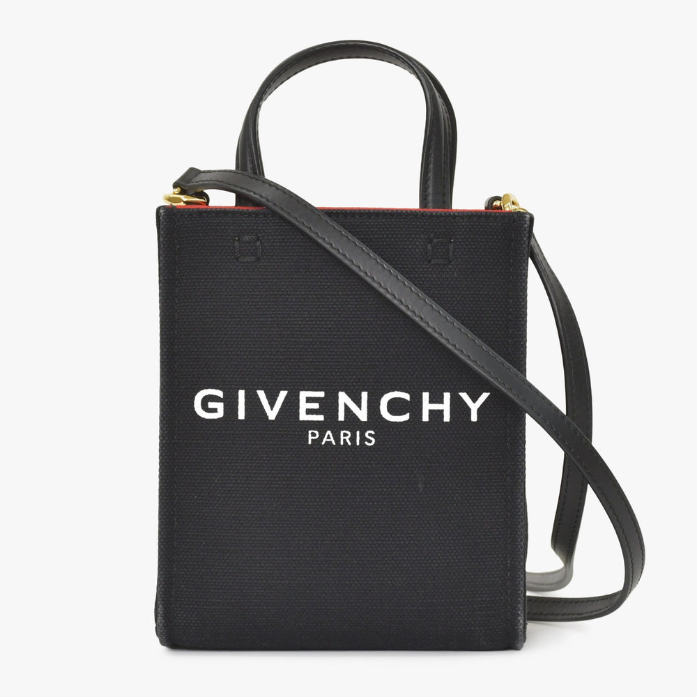 GIVENCHY ジバンシー Gトートバーティカルミニ EF A 02 35 ショルダーバッグ ハンドバッグ 2WAY キャンバス レザー ブラック 美品 中古 4a004851