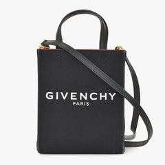 GIVENCHY G Tote Vertical Mini EF A 02 35 Shoulder Bag Handbag 2WAY Canvas Leather Black Good Condition Used 4a004851