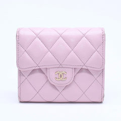 CHANEL Compact Wallet Trifold Wallet Random Number Coco Mark Caviar Skin Pink Gold Hardware Good Condition Used 4a005095