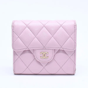 CHANEL Compact Wallet Trifold Wallet Random Number Coco Mark Caviar Skin Pink Gold Hardware Good Condition Used 4a005095