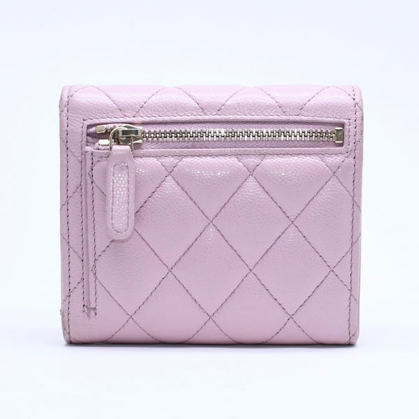 CHANEL Compact Wallet Trifold Wallet Random Number Coco Mark Caviar Skin Pink Gold Hardware Good Condition Used 4a005095