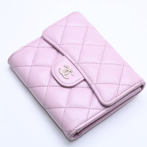 CHANEL Compact Wallet Trifold Wallet Random Number Coco Mark Caviar Skin Pink Gold Hardware Good Condition Used 4a005095