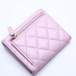 CHANEL Compact Wallet Trifold Wallet Random Number Coco Mark Caviar Skin Pink Gold Hardware Good Condition Used 4a005095