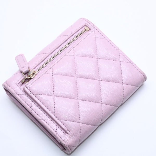 CHANEL Compact Wallet Trifold Wallet Random Number Coco Mark Caviar Skin Pink Gold Hardware Good Condition Used 4a005095