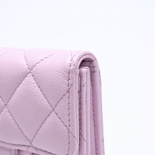 CHANEL Compact Wallet Trifold Wallet Random Number Coco Mark Caviar Skin Pink Gold Hardware Good Condition Used 4a005095