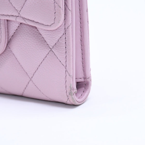 CHANEL Compact Wallet Trifold Wallet Random Number Coco Mark Caviar Skin Pink Gold Hardware Good Condition Used 4a005095