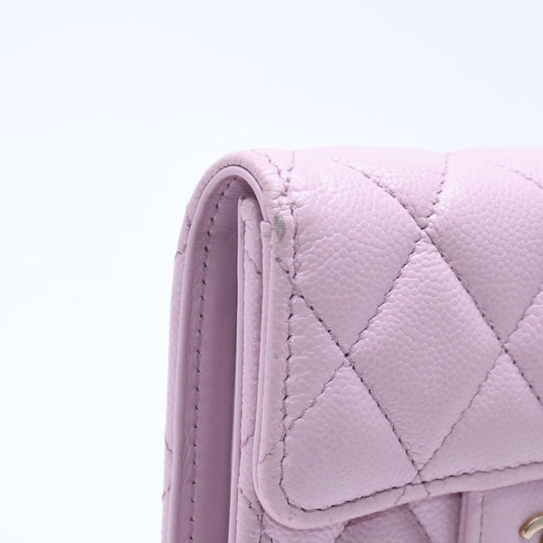 CHANEL Compact Wallet Trifold Wallet Random Number Coco Mark Caviar Skin Pink Gold Hardware Good Condition Used 4a005095
