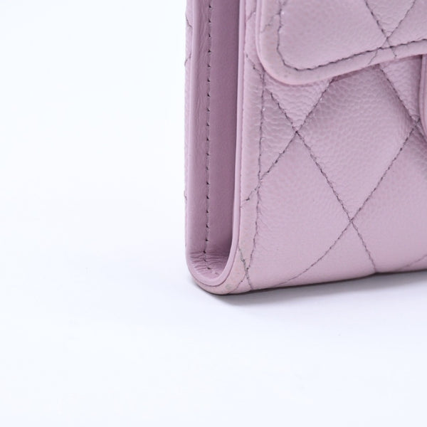 CHANEL Compact Wallet Trifold Wallet Random Number Coco Mark Caviar Skin Pink Gold Hardware Good Condition Used 4a005095