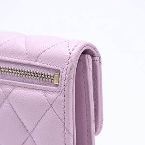 CHANEL Compact Wallet Trifold Wallet Random Number Coco Mark Caviar Skin Pink Gold Hardware Good Condition Used 4a005095