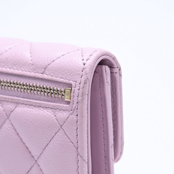 CHANEL Compact Wallet Trifold Wallet Random Number Coco Mark Caviar Skin Pink Gold Hardware Good Condition Used 4a005095