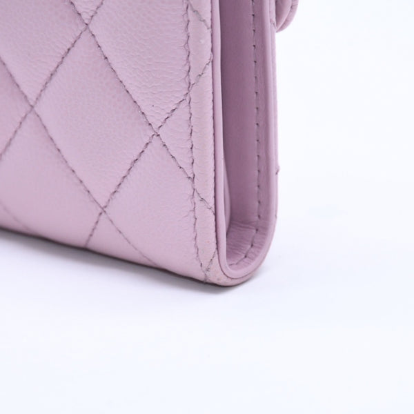 CHANEL Compact Wallet Trifold Wallet Random Number Coco Mark Caviar Skin Pink Gold Hardware Good Condition Used 4a005095