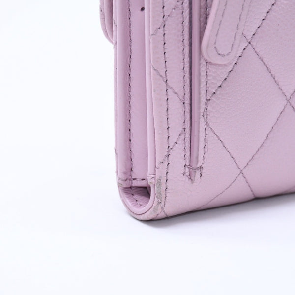 CHANEL Compact Wallet Trifold Wallet Random Number Coco Mark Caviar Skin Pink Gold Hardware Good Condition Used 4a005095