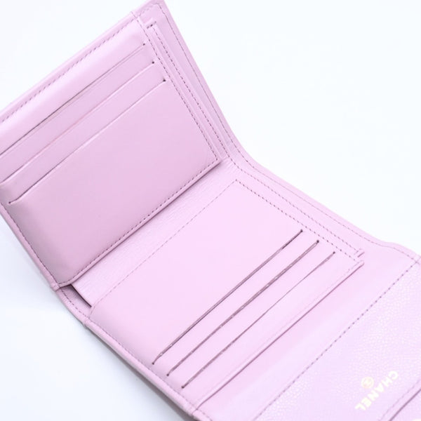 CHANEL Compact Wallet Trifold Wallet Random Number Coco Mark Caviar Skin Pink Gold Hardware Good Condition Used 4a005095