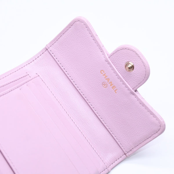 CHANEL Compact Wallet Trifold Wallet Random Number Coco Mark Caviar Skin Pink Gold Hardware Good Condition Used 4a005095