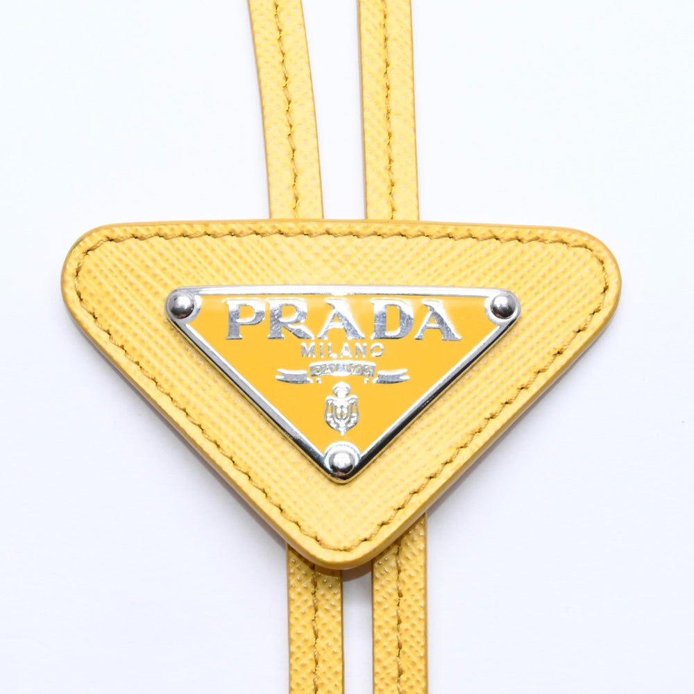極美品 PRADA プラダ ネクタイ ループタイ 三角ロゴ 三角プレート サフィアーノレザー イエロー シルバー金具 中古 4a005059