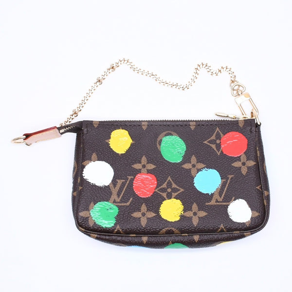 新品同様品 LOUIS VUITTON ルイヴィトン 草間 彌生 ミニ・ポシェット・アクセソワール M81866 ポーチ ブラウン マルチカラー 中古 4a005011