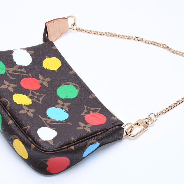 新品同様品 LOUIS VUITTON ルイヴィトン 草間 彌生 ミニ・ポシェット・アクセソワール M81866 ポーチ ブラウン マルチカラー 中古 4a005011