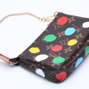 新品同様品 LOUIS VUITTON ルイヴィトン 草間 彌生 ミニ・ポシェット・アクセソワール M81866 ポーチ ブラウン マルチカラー 中古 4a005011