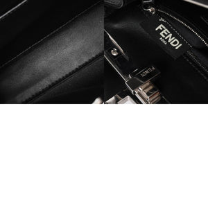 FENDI フェンディ ミニピーカブー ハンドバッグ 8BN244 ショルダーバッグ レースアップ ブラック ブルー シルバー金具 美品 中古 4a005336